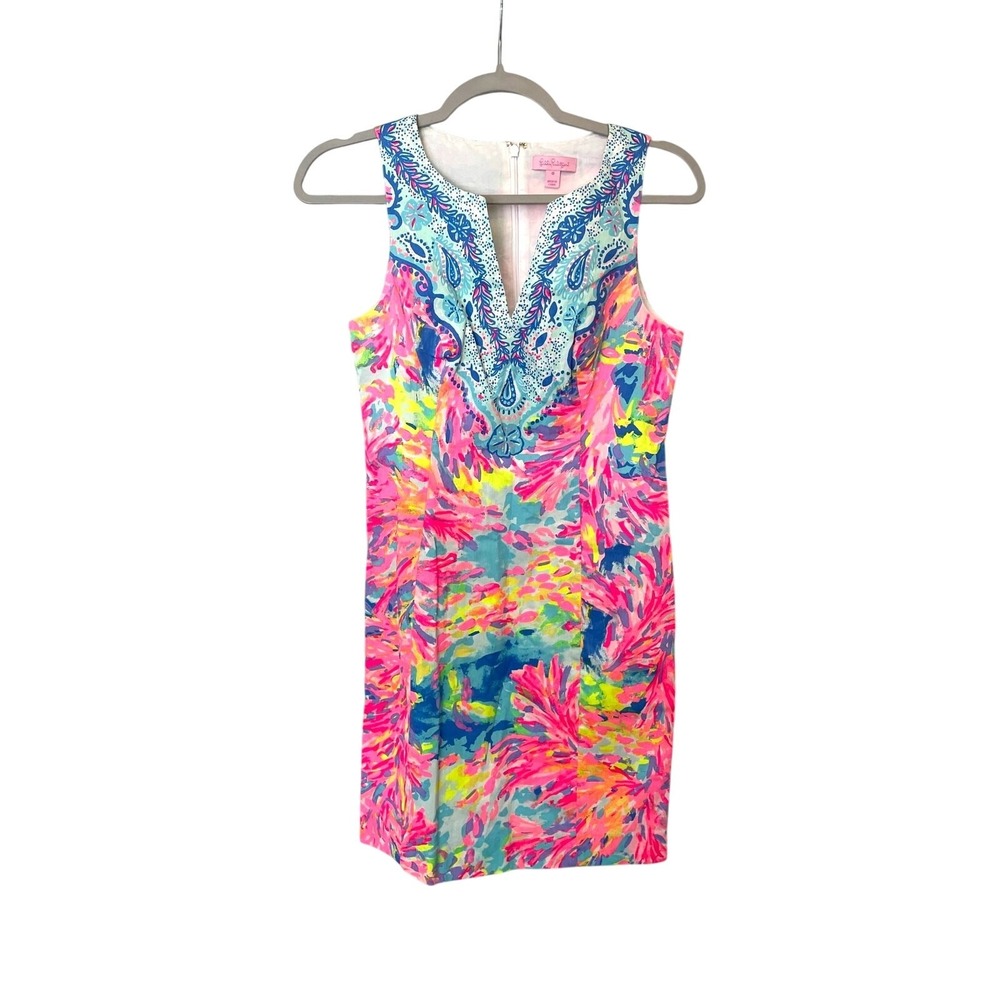 Lilly Pulitzer Fallon Dress 100% Cotton 0 Resort Vacation Tropical Embroidered